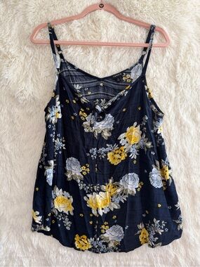 Torrid Womens Floral Spaghetti Strap Tank Top Size 0 Navy Cottagecore Tie Front
